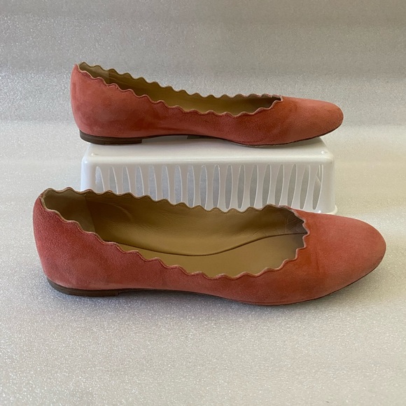 Chloe Lauren Suede Scalloped Ballet Flats Dusty Rose size...